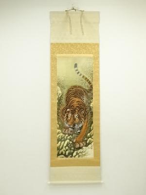 加藤光遥筆　猛虎　肉筆絹本掛軸（共箱）